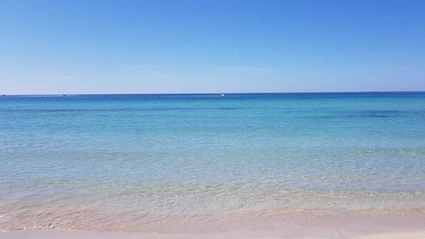 Une plage à l’eau turquoise et limpide, bordée d’un rivage sablonneux.