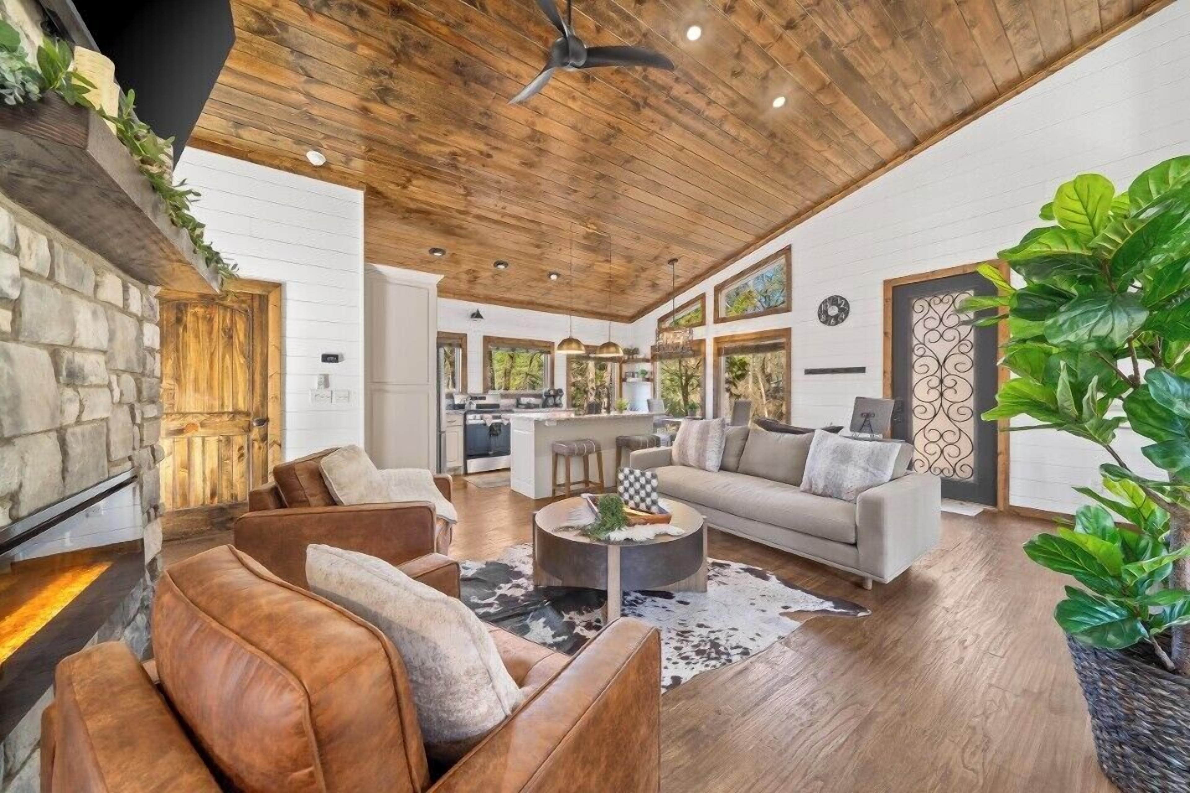 Smart TV, chimenea y libros 