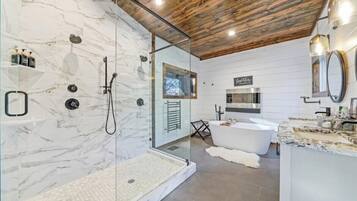 Bathtub, hair dryer, towels