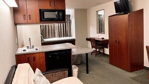 Desk, laptop workspace, iron/ironing board (on request), WiFi (free)