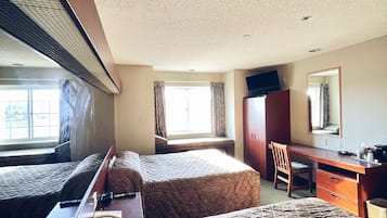 Individually furnished, desk, laptop workspace, iron/ironing board