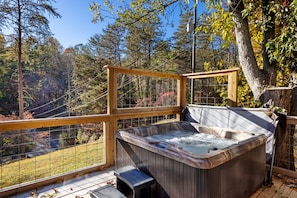 Outdoor spa tub - Pigeon Forge Cabin Near Dollywood w/ Hot Tub, Fire Pit & Pool Access! (Sevierville)