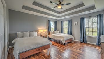 6 bedrooms, memory foam beds, iron/ironing board, travel crib