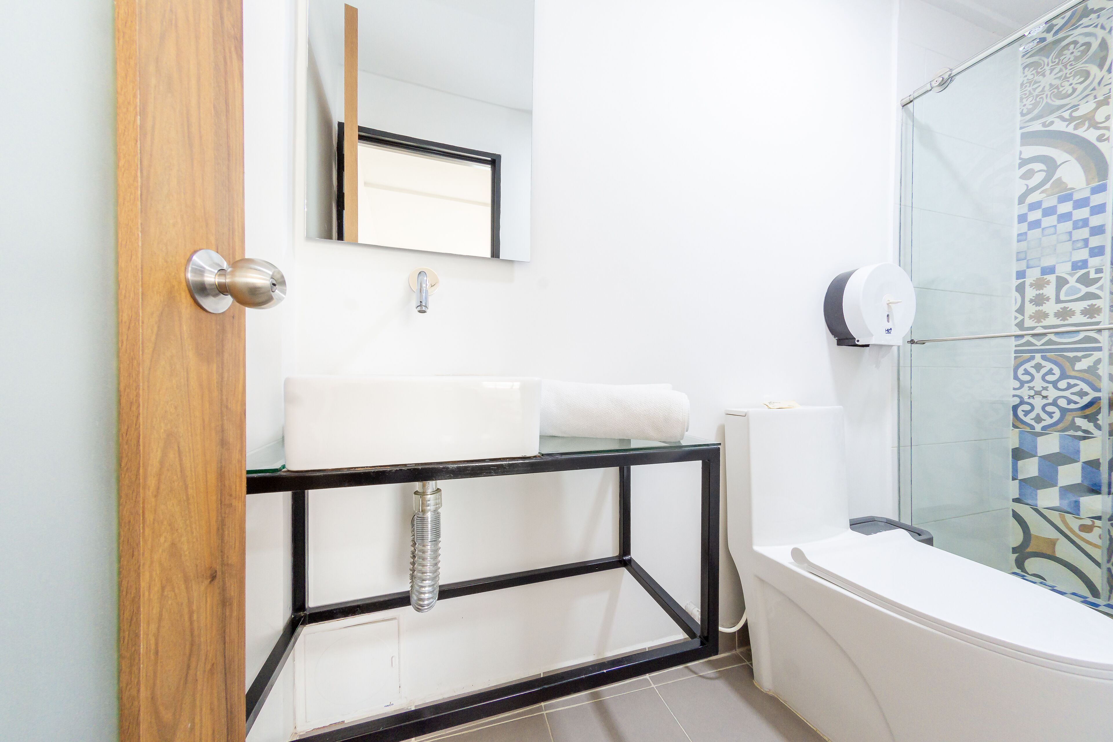 superior double room | bathroom | shower, designer toiletries, towels, soap