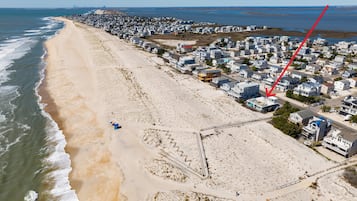 On the beach, sun loungers