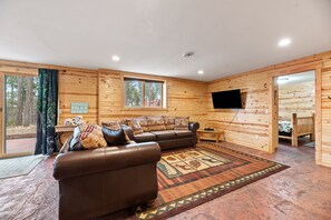 Smart TV, fireplace, video games, foosball