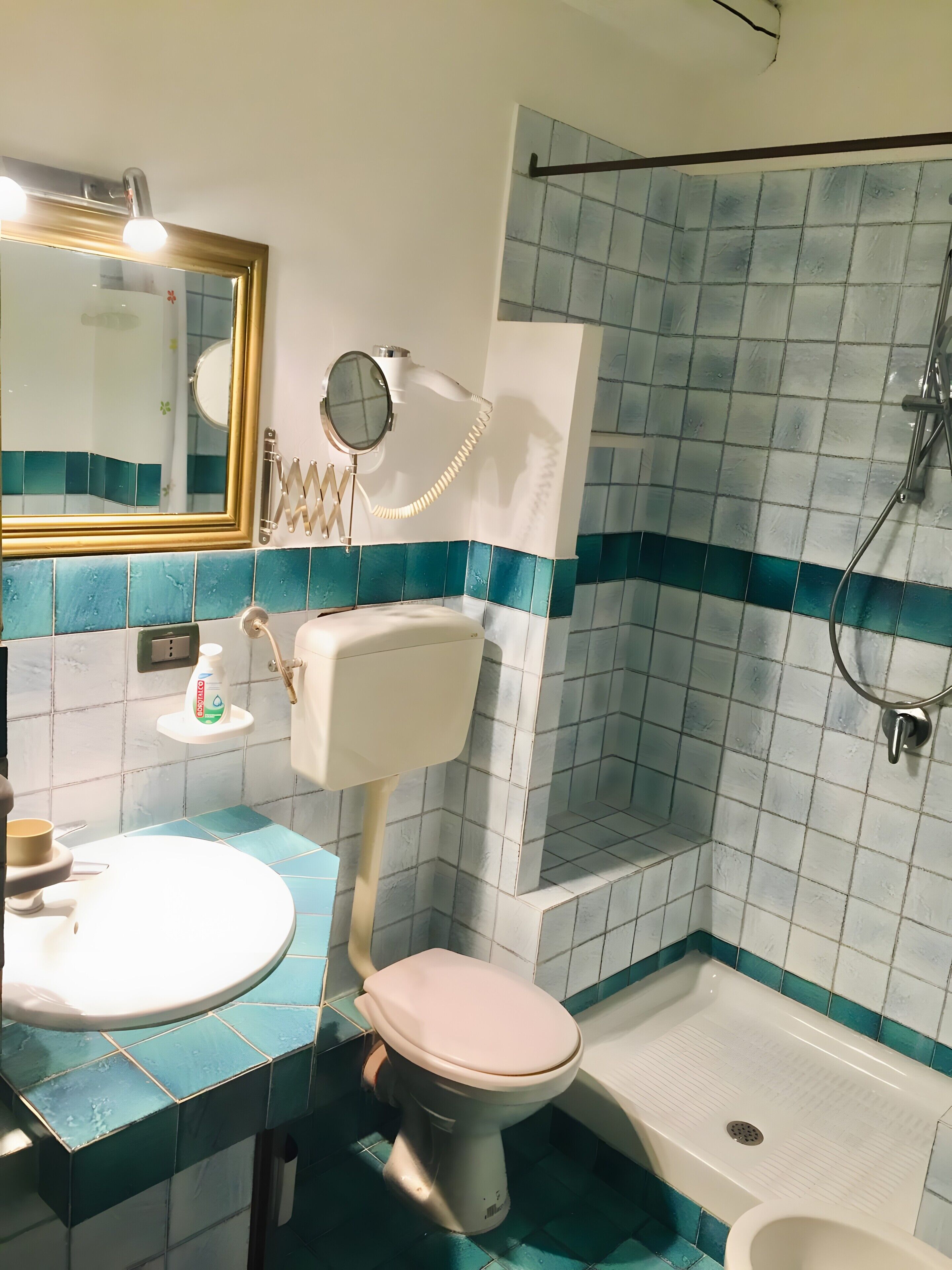 Suihku, ilmaiset hygieniatuotteet, hiustenkuivaaja, pyyhkeet