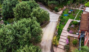 Un quartier résidentiel doté d’une allée pavée, d’une végétation luxuriante et d’un chemin de pierre menant à une maison avec un toit en tuiles.