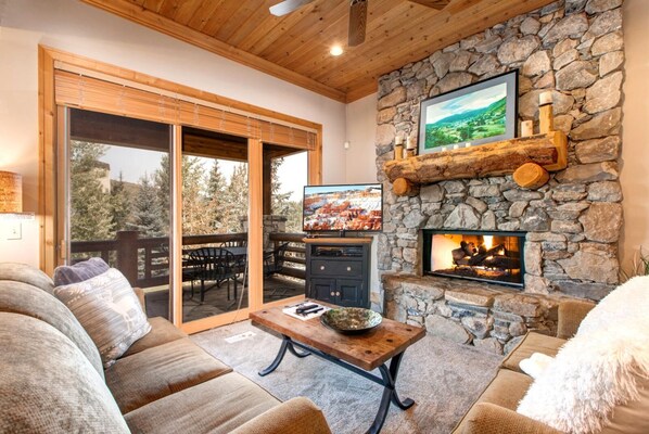 Studio (4 Bedrooms) | Living room | TV, fireplace, DVD player
