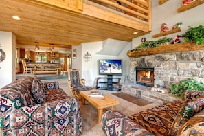 Townhome, 5 Bedrooms (Hot Tub, Ground Floor, (PLA-1155)) | Living room | TV, fireplace - Nastar-Lowell 4 Bedrooms plus Loft PLA-1155 by KBM (Park City)