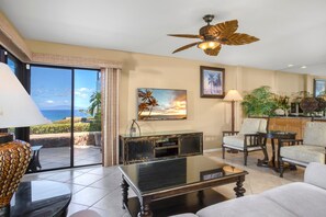 Villa, 2 Bedrooms (Oceanfront, Sleeps 6 (WEV-2009)) | Living room | TV - Wailea Elua Village Resort by KBM (Kihei)