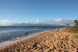 On the beach, white sand