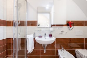 Shower, hair dryer, bidet, toilet paper
