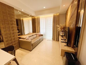 Suíte com design assinado, vista para o mar | 1 quarto, roupas de cama de algodão egípcio, roupas de cama premium