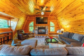 Televisio, takka, kirjoja