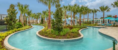 Outdoor pool, pool loungers