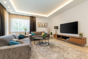 Télévision, cheminée, jeux vidéo, baby-foot