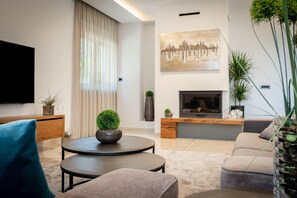 Télévision, cheminée, jeux vidéo, baby-foot