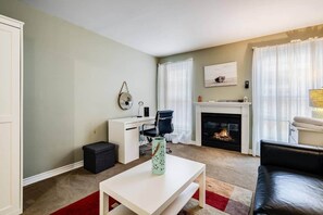 TV, fireplace, offices