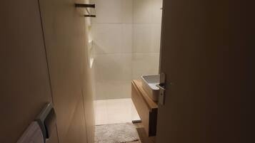 Shower, towels, toilet paper