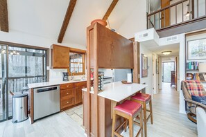 Microwave, cookware/dishes/utensils, spices, dining tables - Breathtaking Brevard Home w/ Screened Porch! (Brevard)