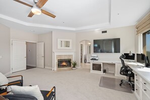 Smart TV, fireplace, video games, printers