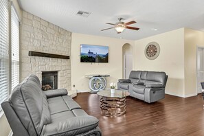 TV, fireplace, video games