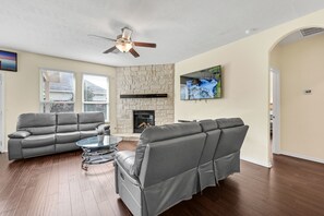 TV, fireplace, video games