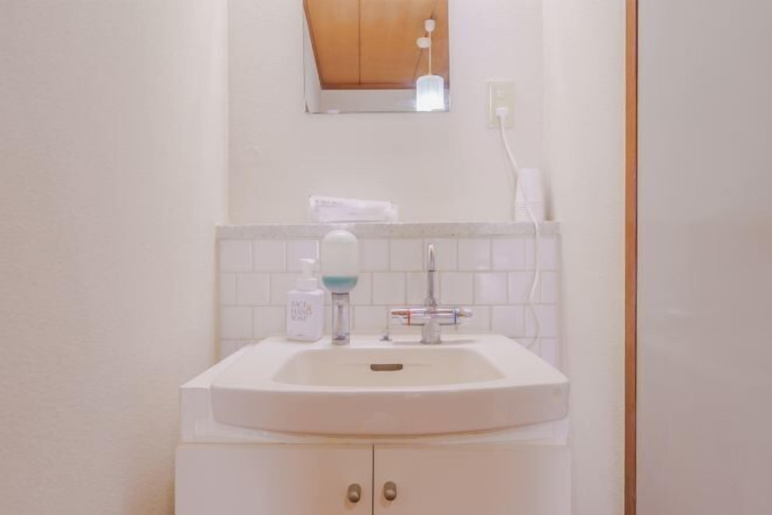 Hair dryer, slippers, towels, shampoo