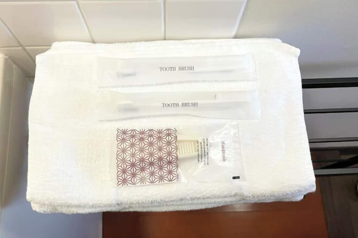 Haartrockner, Hausschuhe, Handtücher, Shampoo