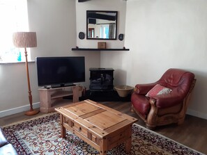 Cottage | Living area | 30-inch TV with digital channels, fireplace