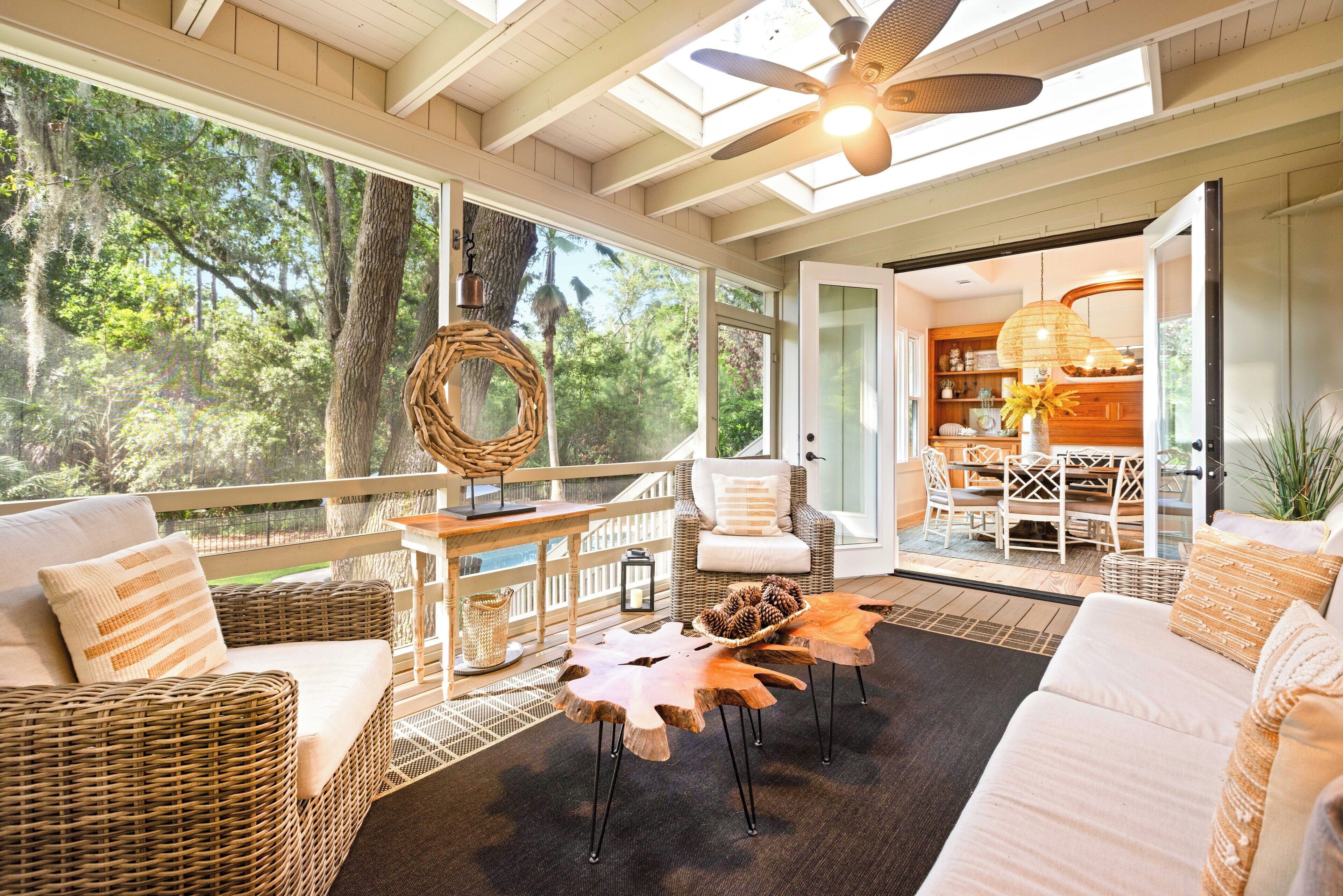 TV, video library, stereo