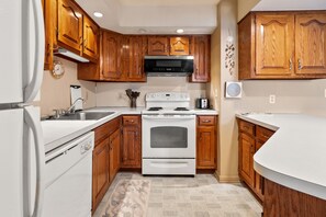 Fridge, microwave, oven, dishwasher