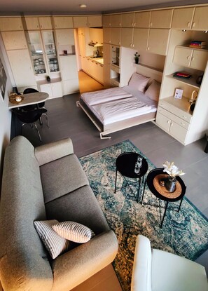 Appartment Waldidyll Landseite 713 | 1 chambre, décor unique, ameublement unique, rideaux d’obscurcissement