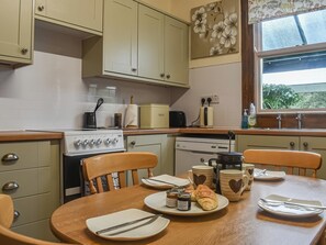 Dishwasher, high chair, cookware/dishes/utensils