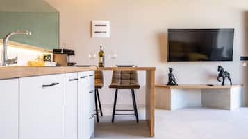Deluxe Suite, Private Pool | Private kitchen | Full-size fridge, espresso maker, electric kettle, kitchen islands