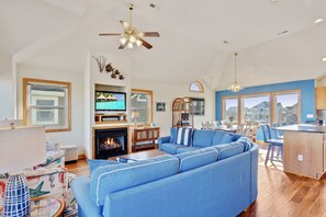 Smart TV, fireplace, foosball, stereo