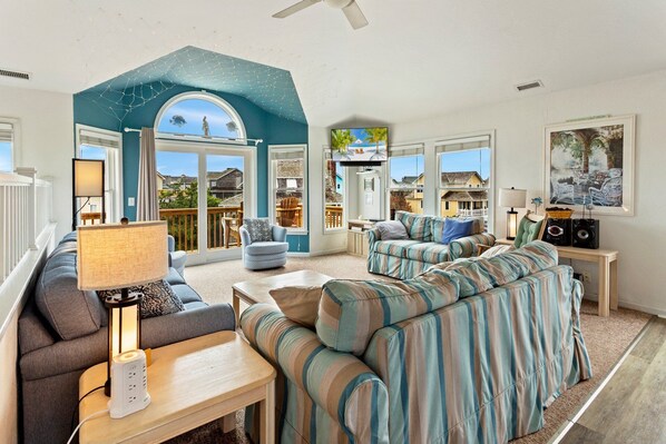 Flat-screen TV, video games, stereo