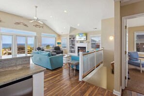 TV, fireplace - Southern Breeze*Oceanfront*DogFriendly*GameRm*Pool (Nags Head)