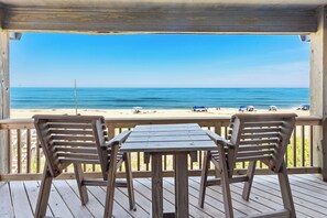 Outdoor dining - Oceanfront 4BR w/ Hot Tub, Pool & Direct Beach Path (Southern Shores)