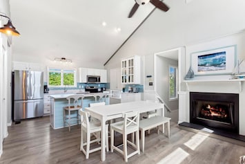 The open-concept Floor Plan welcomes you to Maison de la Mer. (Please note: Fireplace is not for guest use.)