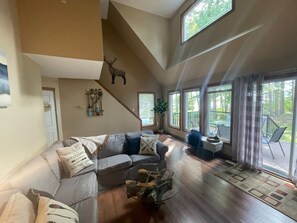 Smart TV, fireplace, DVD player, video library