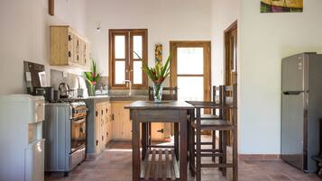 Fridge, oven, stovetop, electric kettle