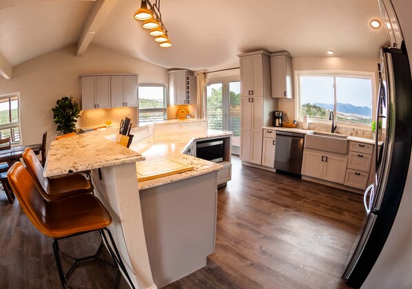 Fridge, microwave, oven, dishwasher