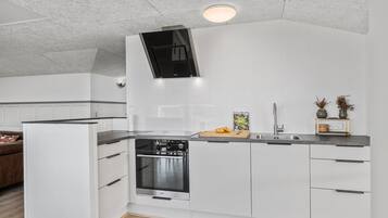 Køleskab, kogeplade, opvaskemaskine, kaffe-/temaskine