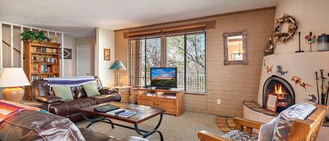 Smart TV, chimenea, reproductor de DVD