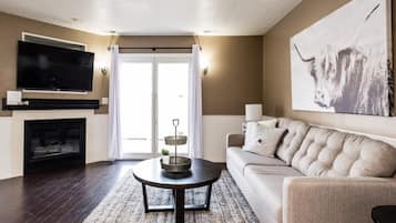 TV, fireplace
