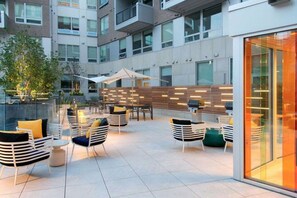 Relax in style with comfortable seating and a view of the interior.