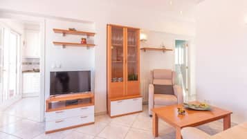 Een televisie en een open haard