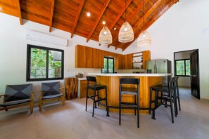 Fridge, stovetop, cookware/dishes/utensils